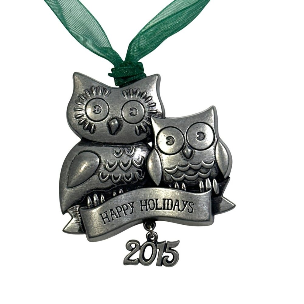 Gloria Duchin Pewter Owl Ornament "Happy Holidays" 2015 Christmas Made In USA